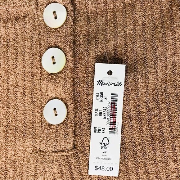 New! Madewell MWL Ribbed Sweater Henley Shell Button Crop Tank Top - Picture 5 of 7